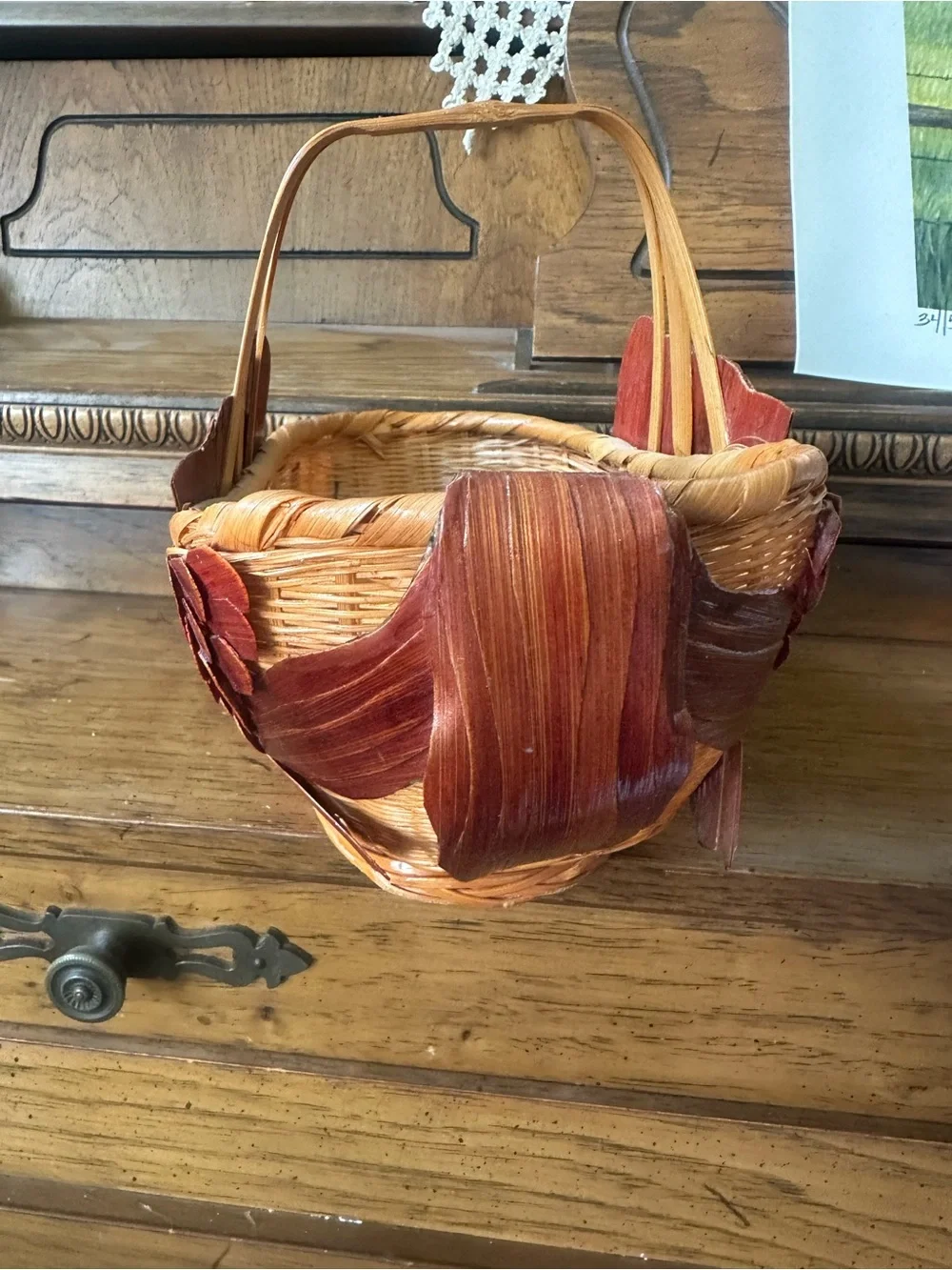 Vintage Rare Wicker Fish Basket with Glass Eyes